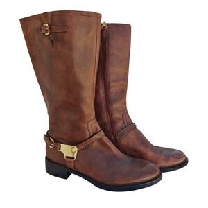 ECCO Brown Leather Riding Boots Gold Hardware Size 39